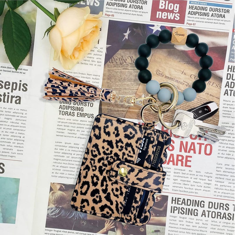 TSNSOEEO Keychain Wallet Wristlet Small Credit Card Holder Bracelet Key Chain Purse Bangle Tassel Beads Key Rings for Women - Image 2